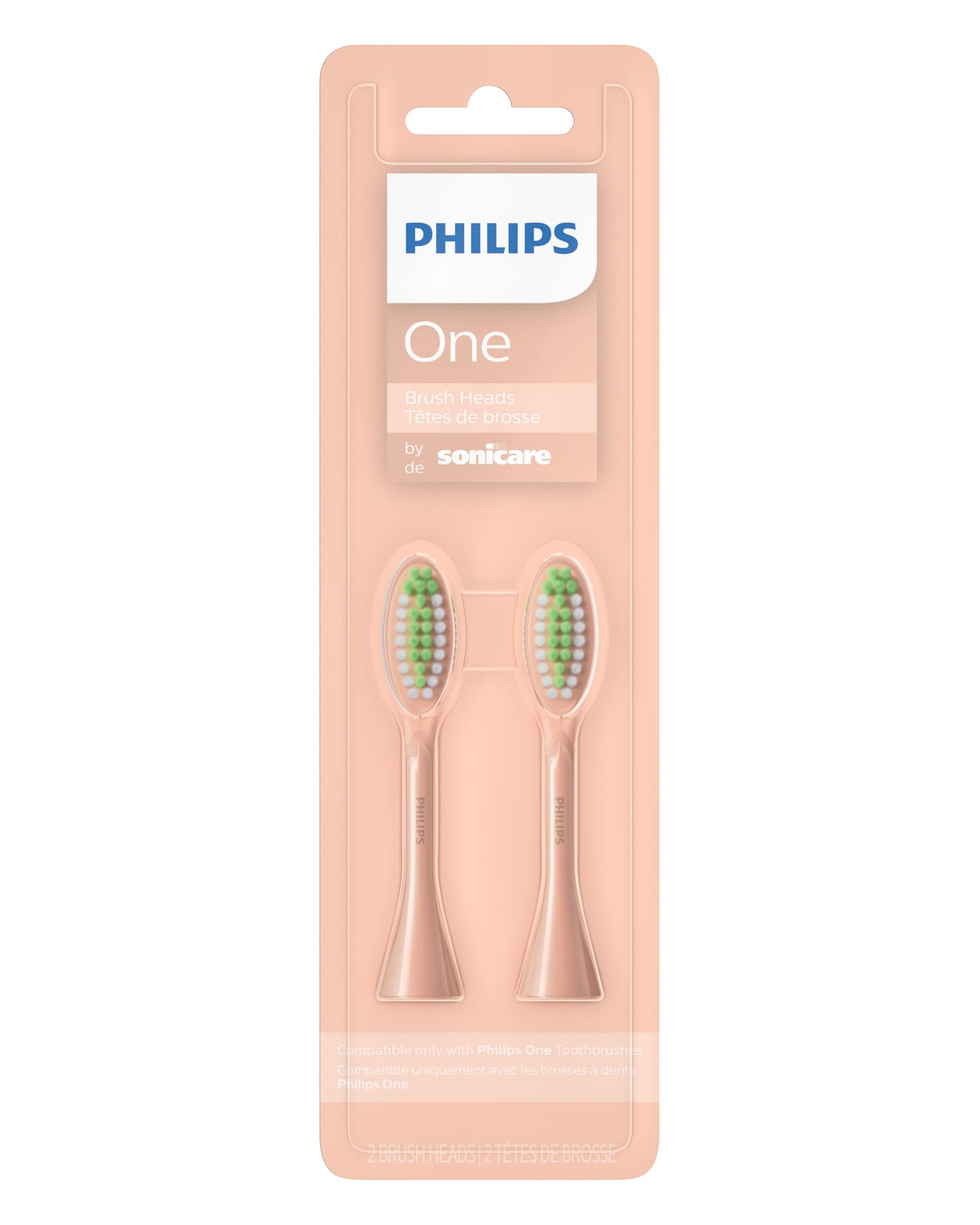 Philips One by Sonicare Genuine Replacement Electric Toothbrush Heads, 2 Brush Head Pack Up to 6 Month Supply, Shimmer Pink, BH1022/05