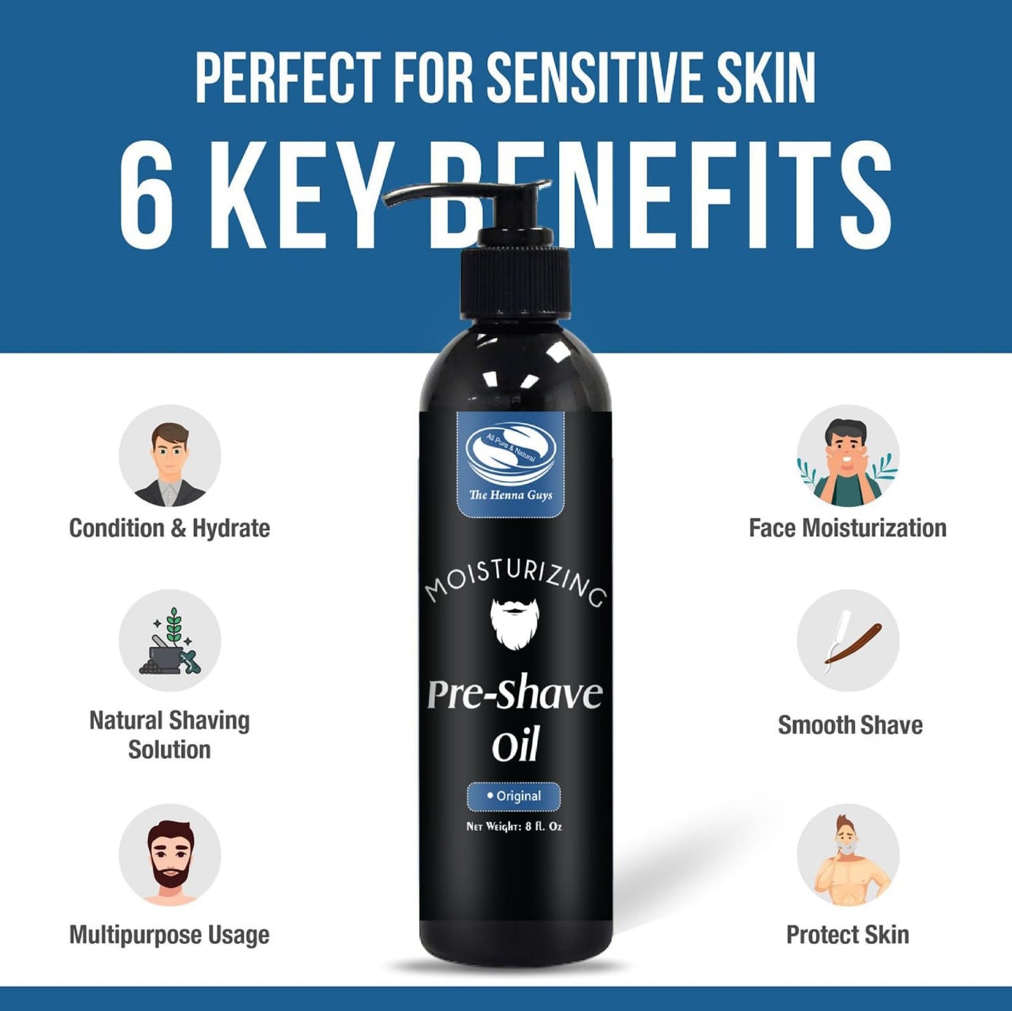 8 fl. Oz, Unscented Pre Shave Oil for Men, Excellent Shaving oil for Men, Prepares for a burns free Shave, Works with Straight or Safety Razor