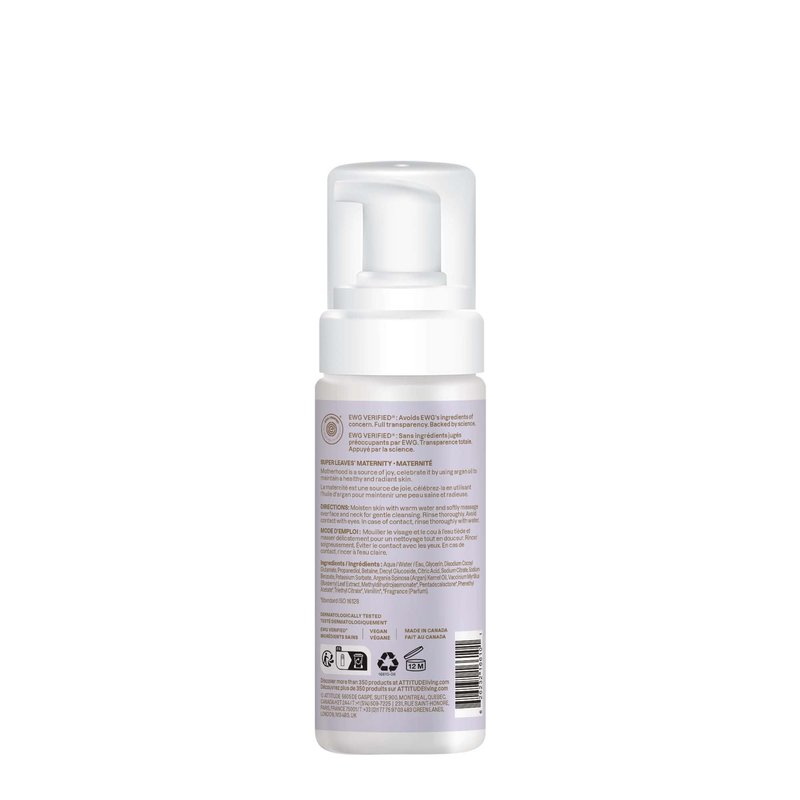 ATTITUDE Pregnancy Foaming Face Cleanser, EWG Verified, Dermatologically Tested, Plant and Mineral-Based, Vegan Maternity Products, Argan Leaf Extract, 5 Fl Oz