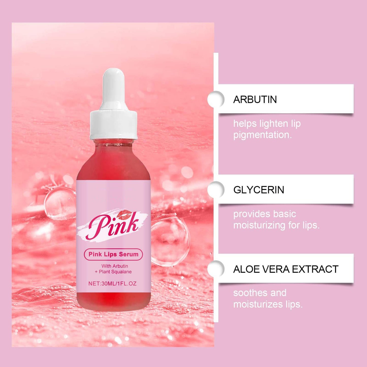 TUOSHITONG Pink Lip Serum for Dry and Dark Lips, Lip Lightener for Smokers and Non-Smokers, Conditioning LipSerum Moisturizer Help Fade Lips Discoloration with Alpha Arbutin & Aloe Vera 2PCS