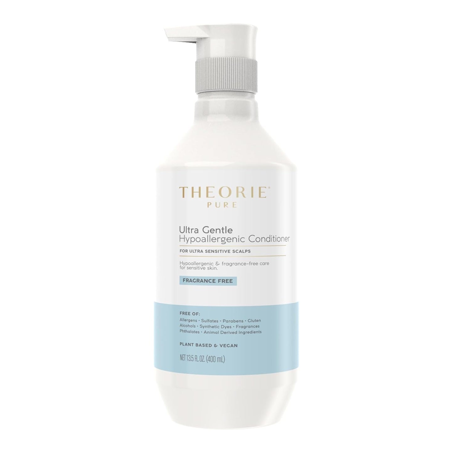 Theorie Pure Ultra Gentle Hypoallergenic Conditioner - Vegan, Plant-Based Formula for Itchy Skin | Fragrance-Free, 400mL Pump Bottle