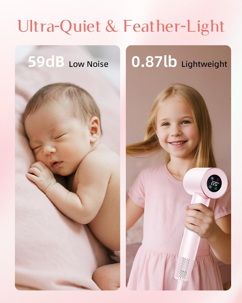RUCHA Negative Ion Hair Dryer, 120V High-Speed Blow Dryer with 110,000 RPM Motor for Fast Drying, 4 Temps & 2 Speeds, Lightweight Frizz-Free Hairdryer with Magnetic Nozzle – Perfect for Home & Travel