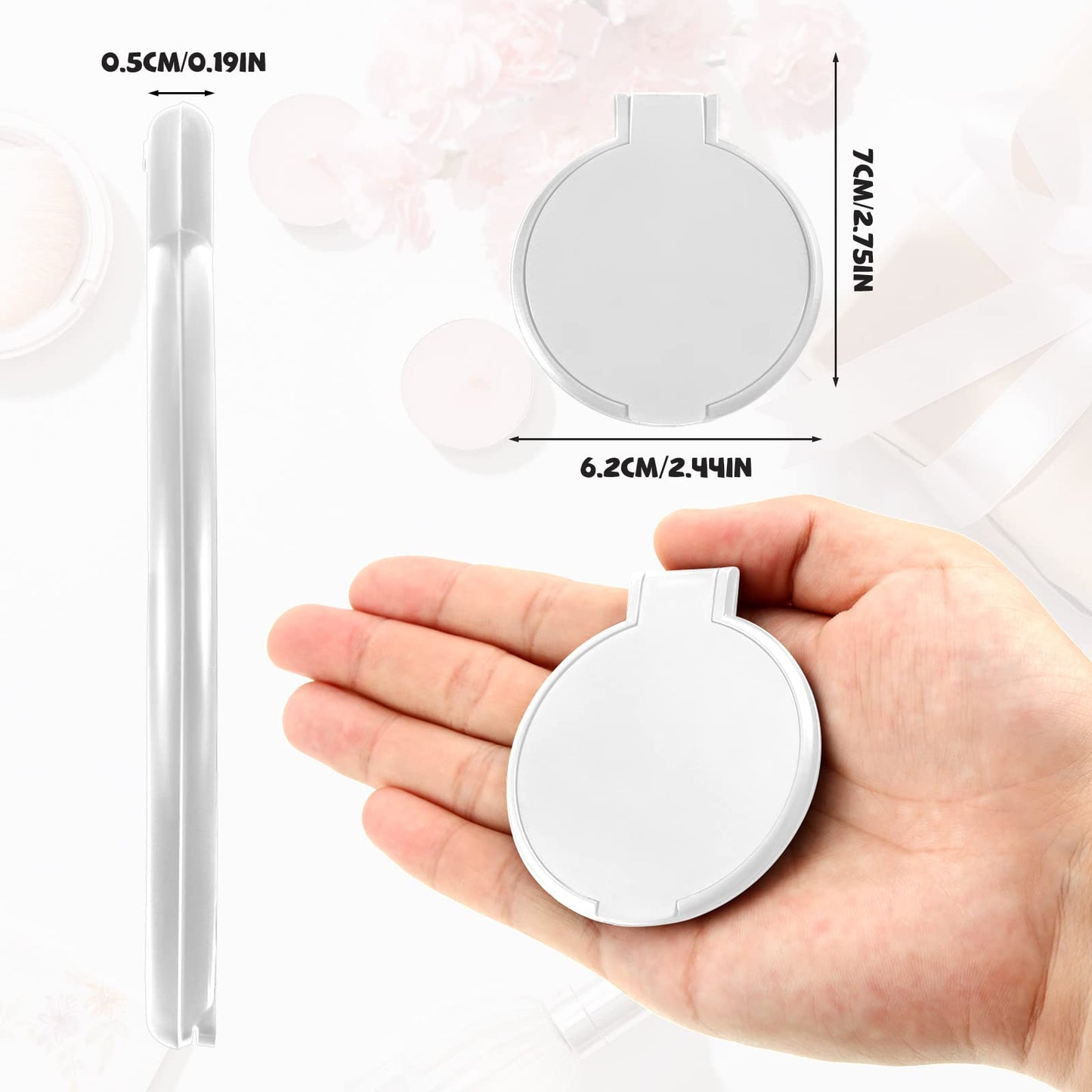 Yalikop 72 Pcs Compact Mirror Bulk Portable Round Makeup Mirror Mini Foldable Pocket for Purse Women Girls Party Favors Travel Daily Use (White)