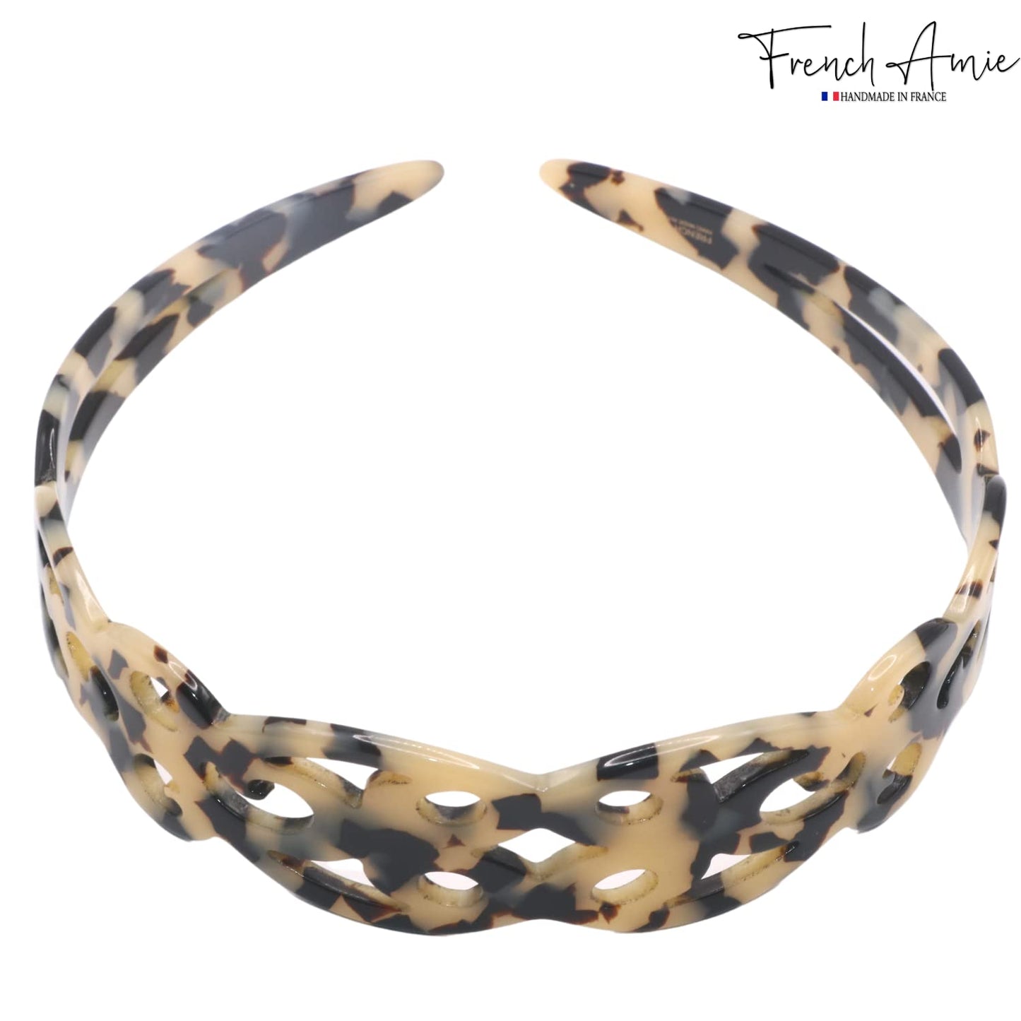 French Amie Filigree Wide 1" Celluloid Acetate Handmade Head bands Fashion Flexible Non Slip Durable Styling Women Hair Accessories, Made in France (White Tokyo)