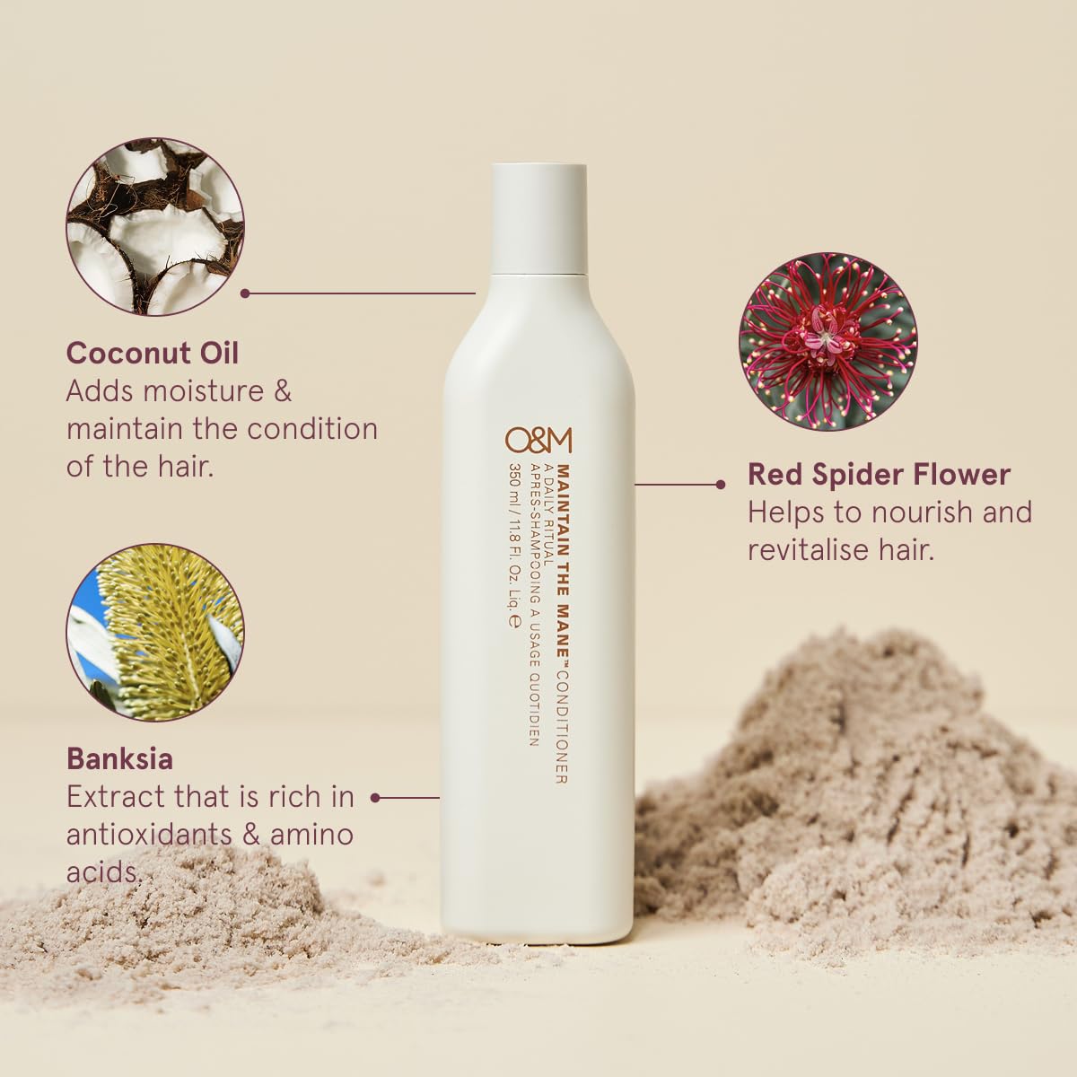 O&M Maintain the Mane Hair Conditioner, Daily Hydrating Conditioner, All Hair Types, Organic Shea Butter, Vitamin E, Vitamin A, Amino Acids, Sulfate Free, Vegan, Cruelty Free, Made in Australia, 350ml