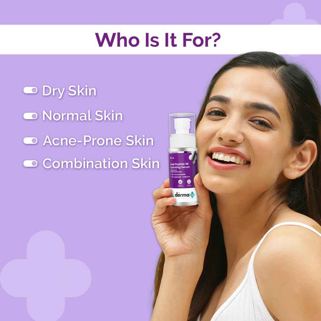 The Derma Co Snail Mucin 96 Hydrating Serum | Gives Up To 24-Hour Moisturization | Helps Enhance Skin Texture | Lightweight & Non-Greasy | 2.71 Fl Oz/80ml