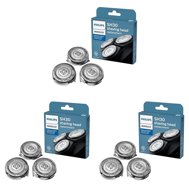 Philips Norelco SH30/52 Shaving Heads,Compatible with Philips Shavers Series 1000,3000 and 5000,Powerful Performance,Self-Sharpening,3 Pieces,Model SH30/52,(Pack of 3)