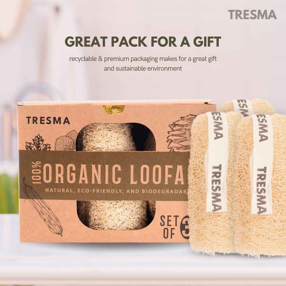 Natural Loofah Body Sponge, Plant-Based Exfoliating Scrubber for Men & Women, Organic Loofahs for Deep Cleansing & Skin Smoothing (Natural) (3 Pack)