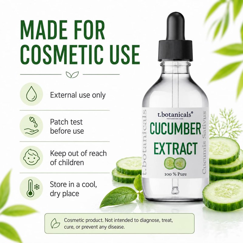 t.botanicals Pure Cucumber Extract Liquid Glycerite Alcohol Free Serum for Face Wash Mask Body Cosmetic Formulations and Skin Care Cream, Lotion, Shampoo, Conditioner Recipes (4 oz.)