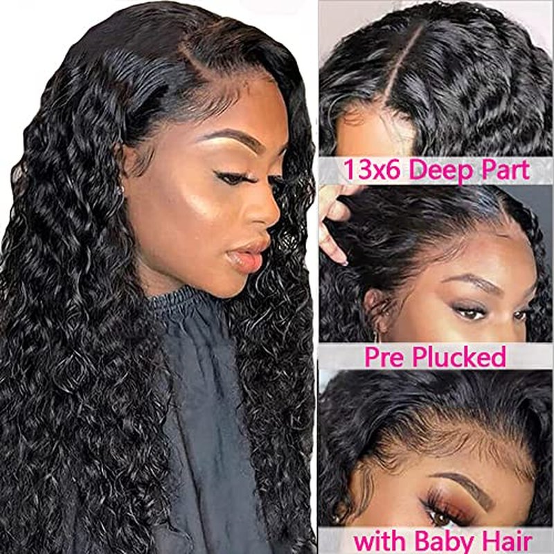 CHEETAHBEAUTY 18Inch Deep Wave Wigs 13X6 HD Transparent Lace Front Wigs Human Hair Brazilian Virgin Human Hair Wigs for Black Women Pre Plucked with Baby Hair Natural Color 250% Density