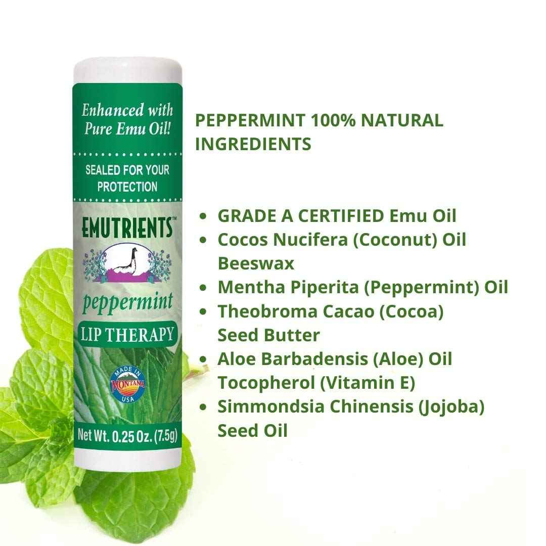 Montana Emu Ranch - Lip Therapy Lip Balm - 0.25 Ounce - Peppermint Flavor - 3 Pack - Made with Pure Emu Oil