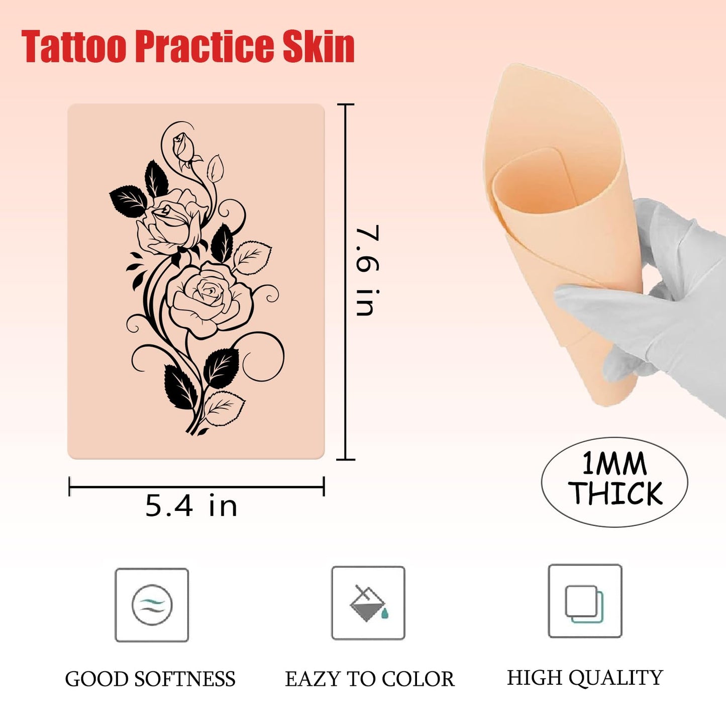 569Pcs Tattoo Skin Practice Kit - SOTICA Professional Kits Include 15 Fake Skin 50 Tattoos Stencil Paper 200 Machine Pen Covers 300 Mixed Ink Caps 4 Grip Tapes Tattoo Gun Kit for Beginners & Artists