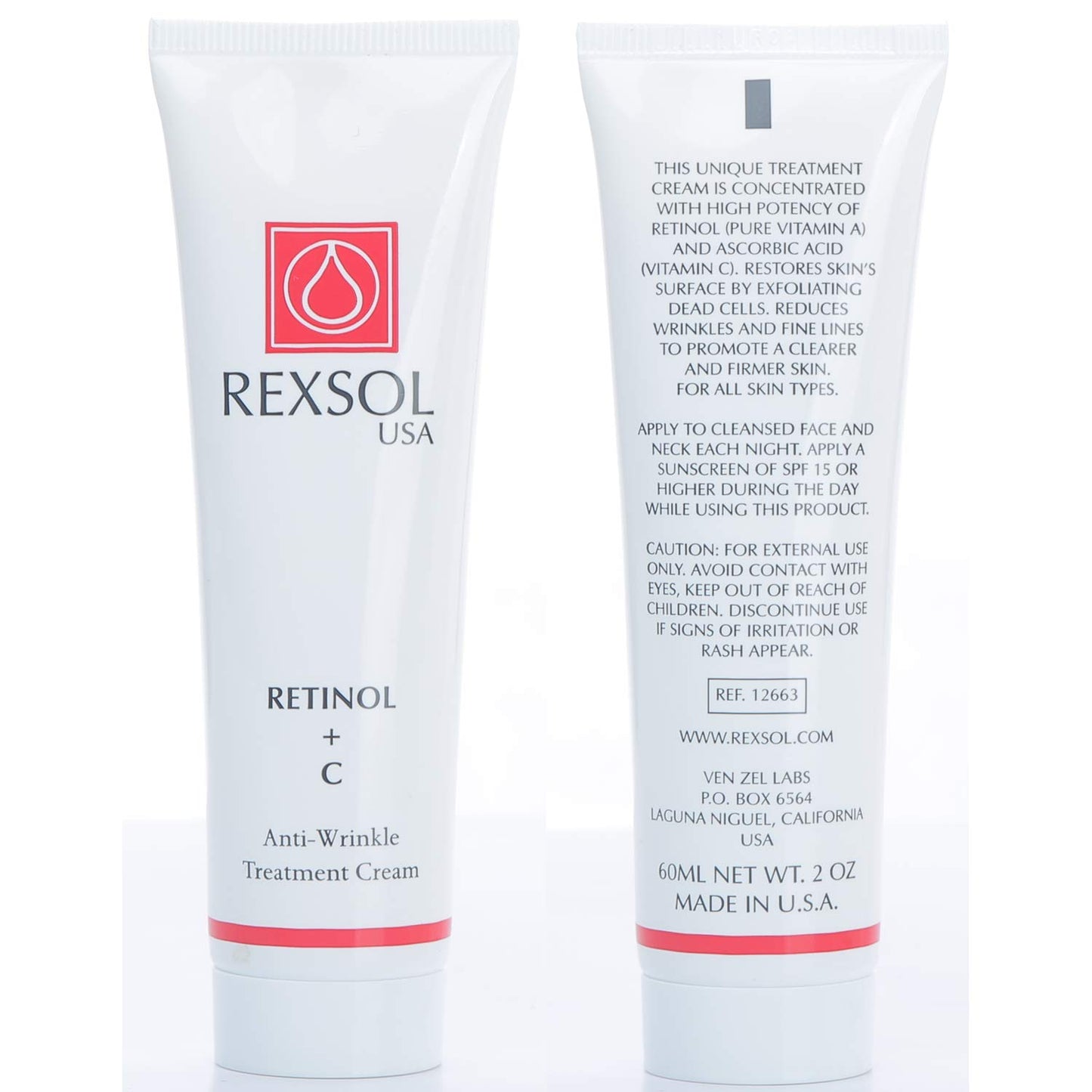 REXSOL Retinol + Vitamin C Anti-Aging Cream - Night Face Care & Dark Spot Remover | 2 OZ Infused with Vitamin E & A