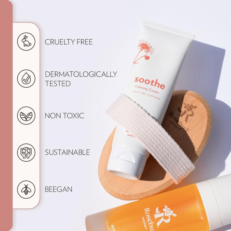 Rosebud Woman Soothe Calming Cream with Arnica & Chamomile, Soothing Cream for Itch & Irritation Relief, Sensitive Skin Moisturzer, Full Body & Intimate Safe, Dermatologist Reviewed, 2.7 Fl Oz