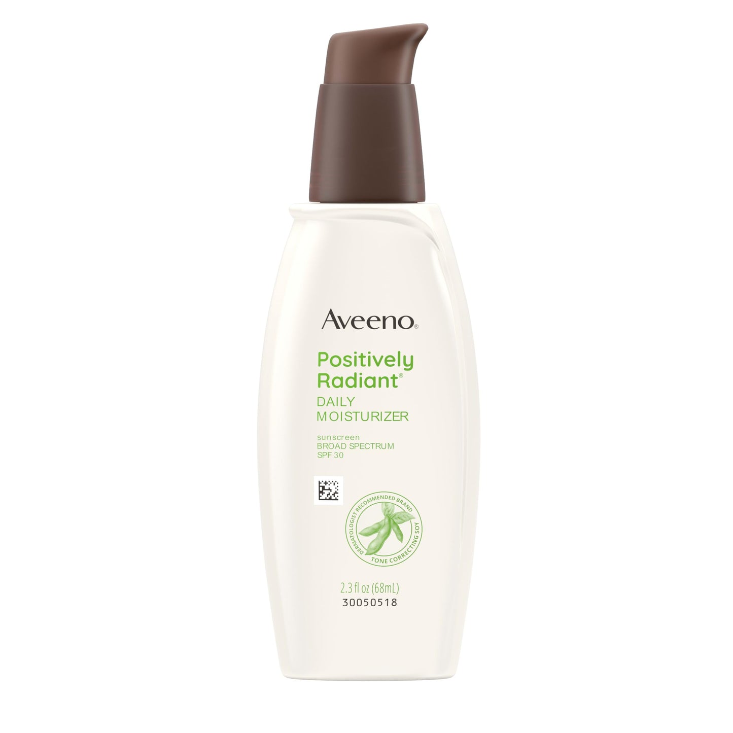 Aveeno Positively Radiant Face Moisturizer with SPF 30 Sunscreen, Hydrating Facial Moisturizer with Soy Extract to Visibly Improve Skin Tone and Texture, Hypoallergenic Formula, Oil-Free, 2.3 Fl Oz