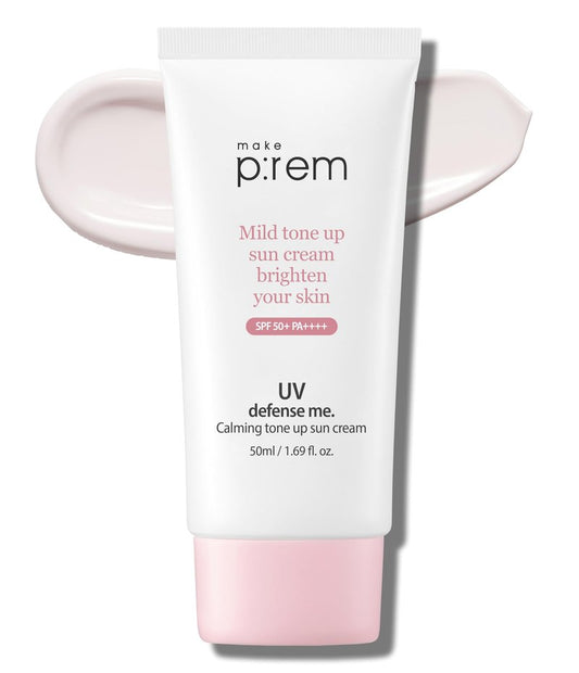 MAKEPREM UVA UVB Defense Me Calamine Calming Sun Cream SPF 50+ PA++++ 1.69 Fl Oz Korean Mineral Sunblock VEGAN Sunscreen Reef-safe Mild Non-Irritating Sensitive Acne-Prone Skin Non-Nano No Chemicals