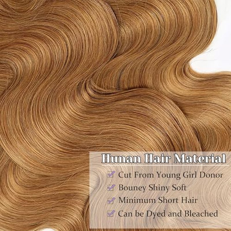 27# Honey Blonde Body Wave Bundles 100% Real Human Hair Bundles 14 16 18 Inch For Quick Weave Double Weft Can Be Dyed and Restyled