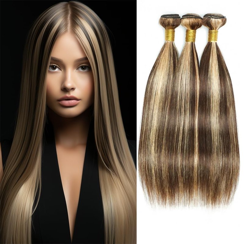 Fabimiya Bundles Human Hair 08 10 12 Inch Straight P4/613 Human Hair Bundles 12A Unprocessed Brazilian Virgin Hair Quick Weave Bundles for Black Women
