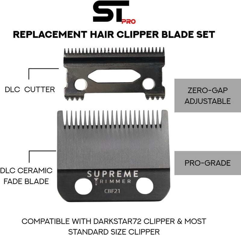 DLC Coated Steel Replacement Blade for Supreme Trimmer | Fade Blade Compatible with Darkstar72 & Most Hair Clippers - Black