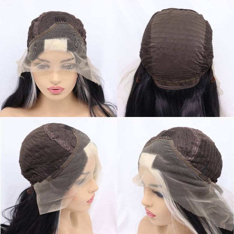 melody wig Natural Black Wig Synthetic Streaked Black/Blonde Mixed Lace Front Wigs For Women Hair Heat Resistant Fiber Long Straight Wigs Cosplay Part