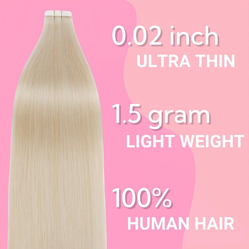 FUOTONBUTY 10pcs Tape in Hair Extensions Human Hair Invisible Tape in Hair Extensions Seamless Tape ins Tape on Real Human Hair Extensions Thick End (Platinum Blonde, 22 inch)