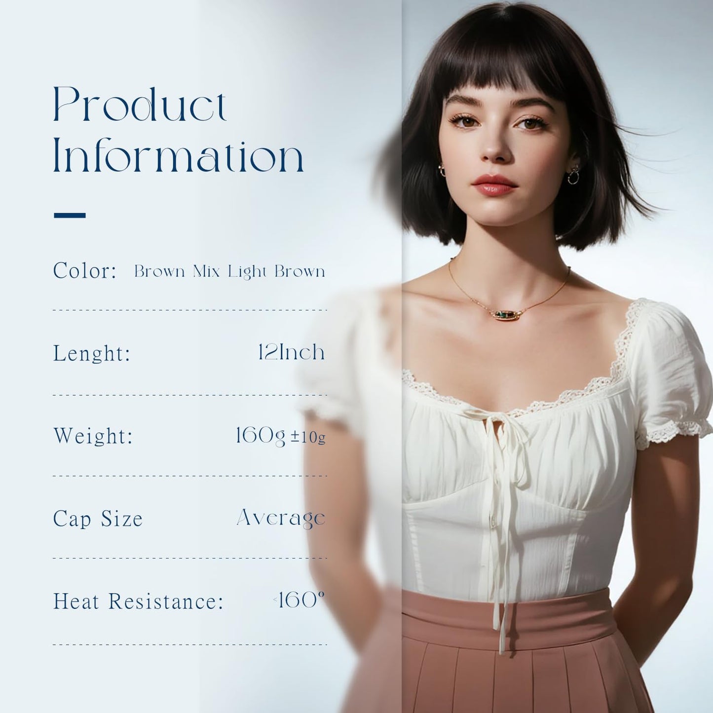 Refined hair Brown Mix Light Brown Bob Wigs With Bangs 12 inch Short Straight Synthetic Shoulder Length Wig For Women Heat Resistant Bob Wig Style for Daily Party Cosplay (4/30, 12 Inch)