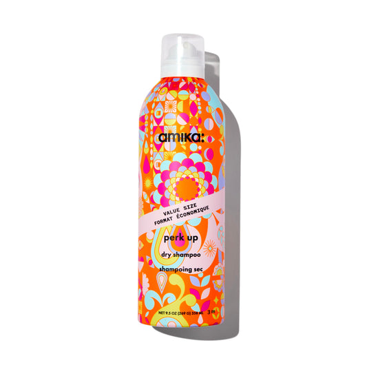 amika perk up talc-free dry shampoo, 9.5oz | refreshes roots with a voluminous ‘oomph’ between washes, no white residue, absorbs oil + reduces odor, for all hair types
