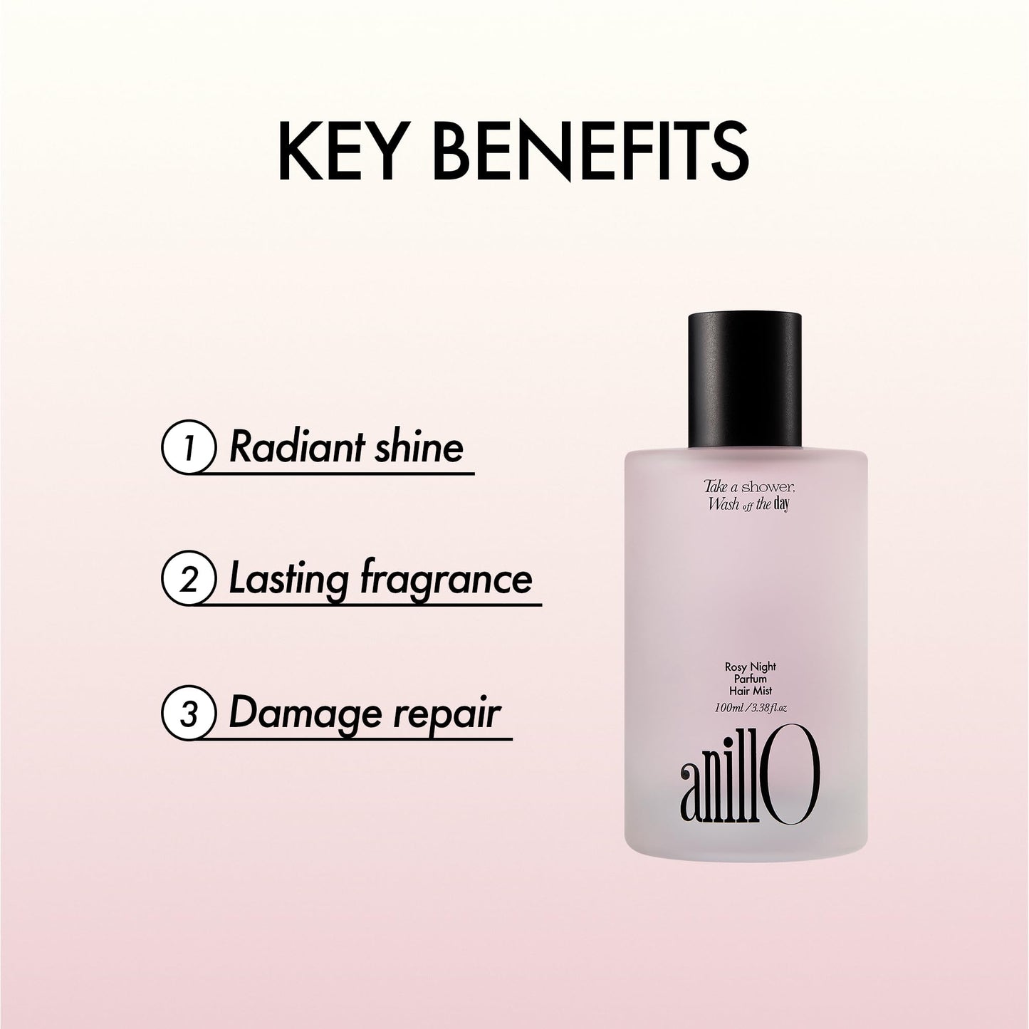 ANILLO Rosy Night Vegan Hair Perfume Long-Lasting Floral Musky Scented with Damask Rose Extract, Rosehip Oil, Peptide Complex for All Hair Type, Free of Silicone & Parabens (3.38 fl. Oz)