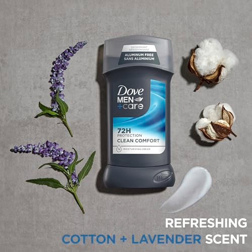 DOVE MEN + CARE Deodorant Stick for Men Clean Comfort 4 Count Aluminum Free 72-Hour Odor Protection Mens Deodorant with 1/4 Moisturizing Cream 3 oz (Pack of 4)
