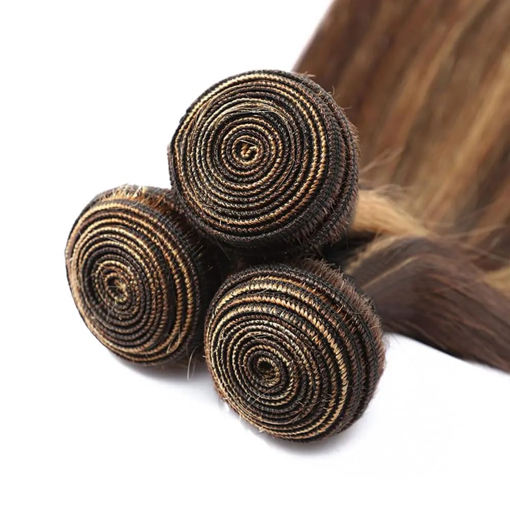 P4/27 Bundles Human Hair 4/27 Straight Bundle Ombre Human Hair Bundles 14 14 14 Inch Soft And Healthy Unprocessed Brazilian Remy Hair Extensions Honey Brown Bundle 3Pcs/Set