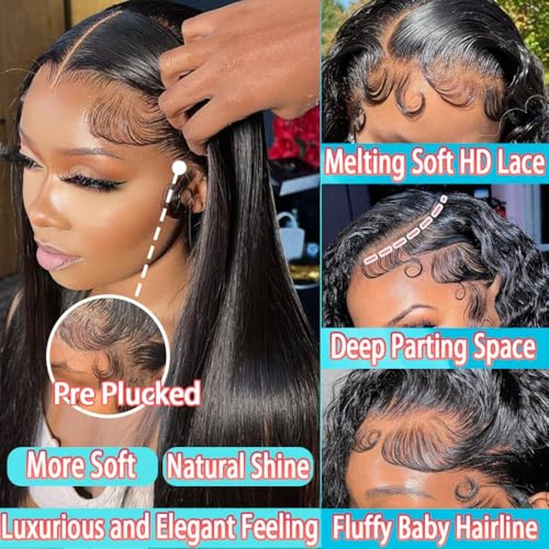 13x6 Straight Lace Front Wigs Human Hair 180 Density HD Transparent Lace Frontal Human Hair Wigs for Women Glueless Wigs Pre Plucked 20 Inch