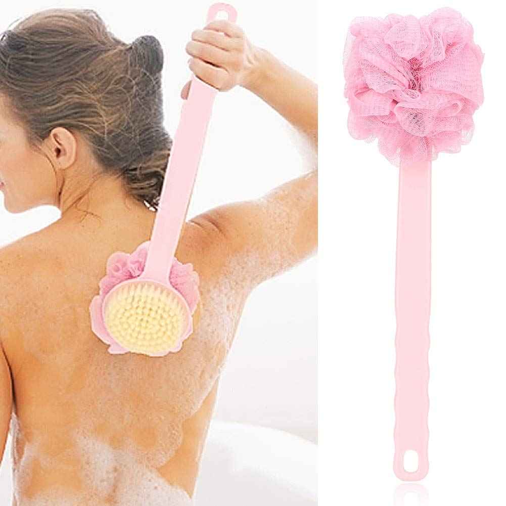 Shower Bath Brush with & Mesh Sponge, Back Scrubber with Curved Long Handle for Skin Exfoliating Bath Body Massage for Men and Women