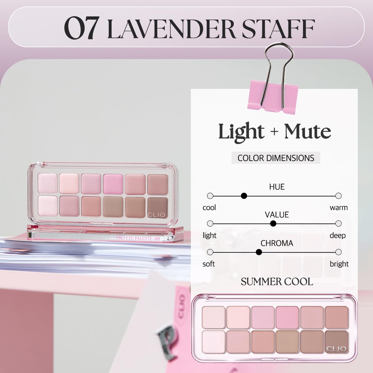 CLIO Pro Eye Palette Air, 12-Color Eye Shadow Palette, Matte Shimmer Mix, Air-Fit Blendable Pigmented Buildable Color, Low Fallout, Cool Mauve Neutral Tone, Daily Korean Makeup (07 LAVENDER STAFF)