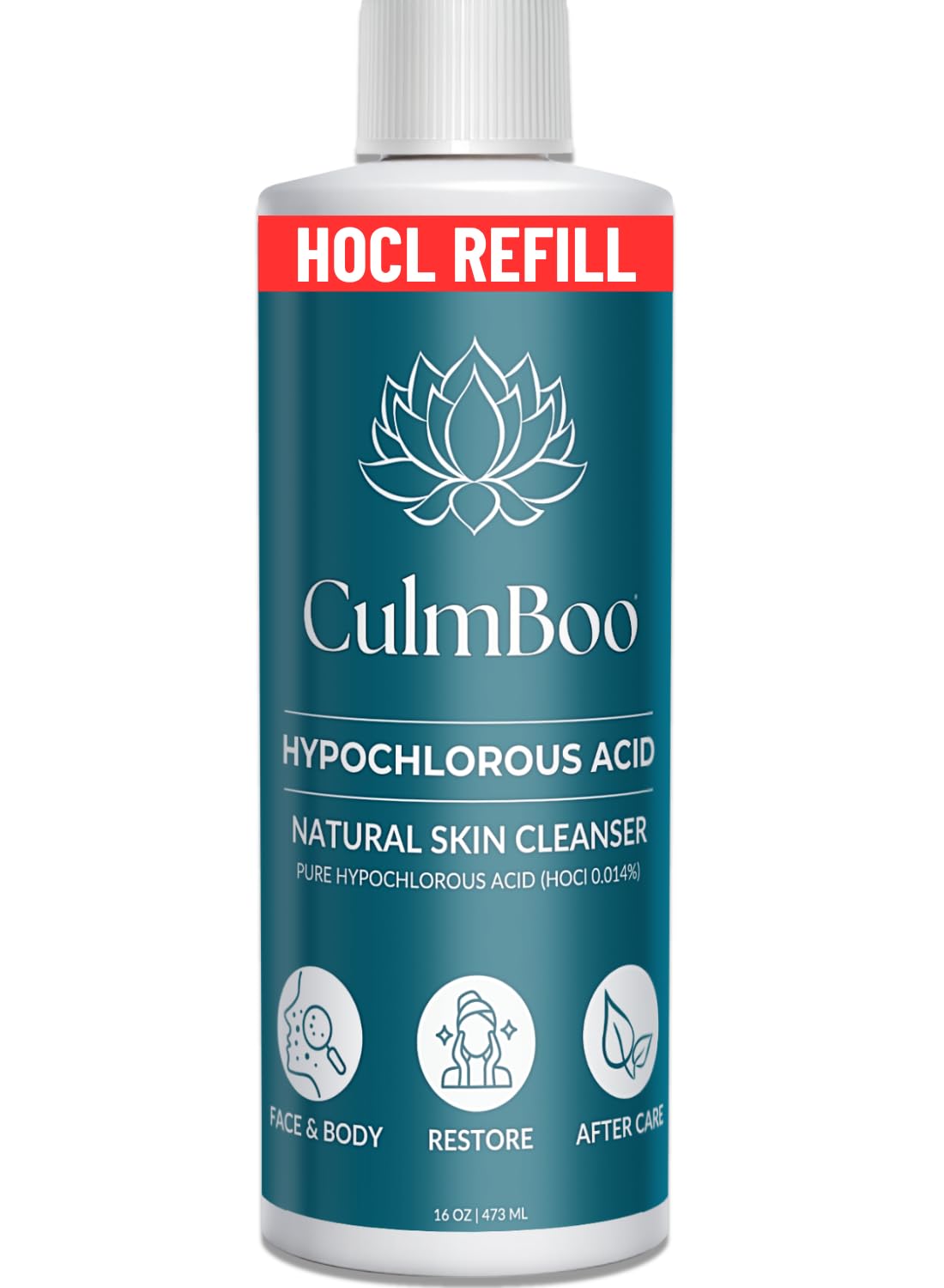 CulmBoo, Hypochlorous Acid Spray for Face & Skin - HOCl, Acne Prone Skin, Eczema, Natural Tattoo Aftercare, Piercing Aftercare Spray, Eye Lash Cleanser, Face Mist Toner, Wound Care Cleanser, 16 Fl Oz
