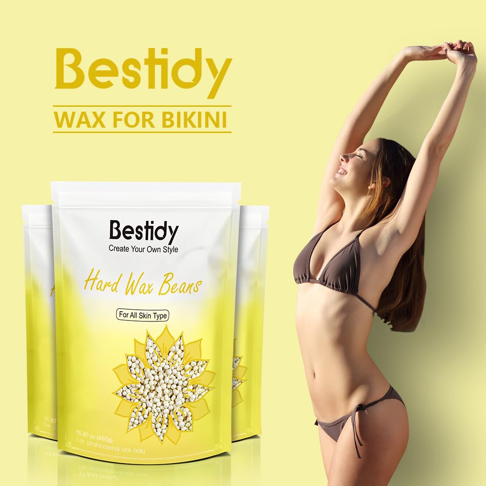 Bestidy Hard Wax Beads for Hair Removal, Waxing Beads for Coarse Hair, 500g Refill Wax Beads for Wax Warmer, Home Waxing for All Body and Brazilian Bikini Areas, Women Men (17.64 Ounce, Milky White)