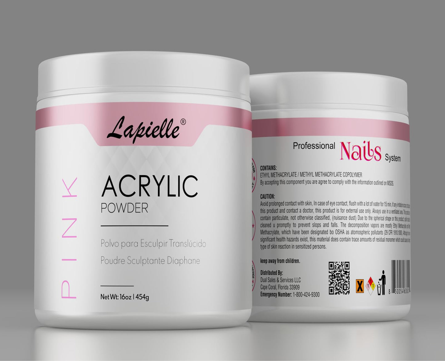 Lapielle Professional Acrylic Powder for Nail Art. Long-lasting, Large capacity and quick dry. Quality Salon Manicure Nail extension (16oz - 1lb - 454g) PINK