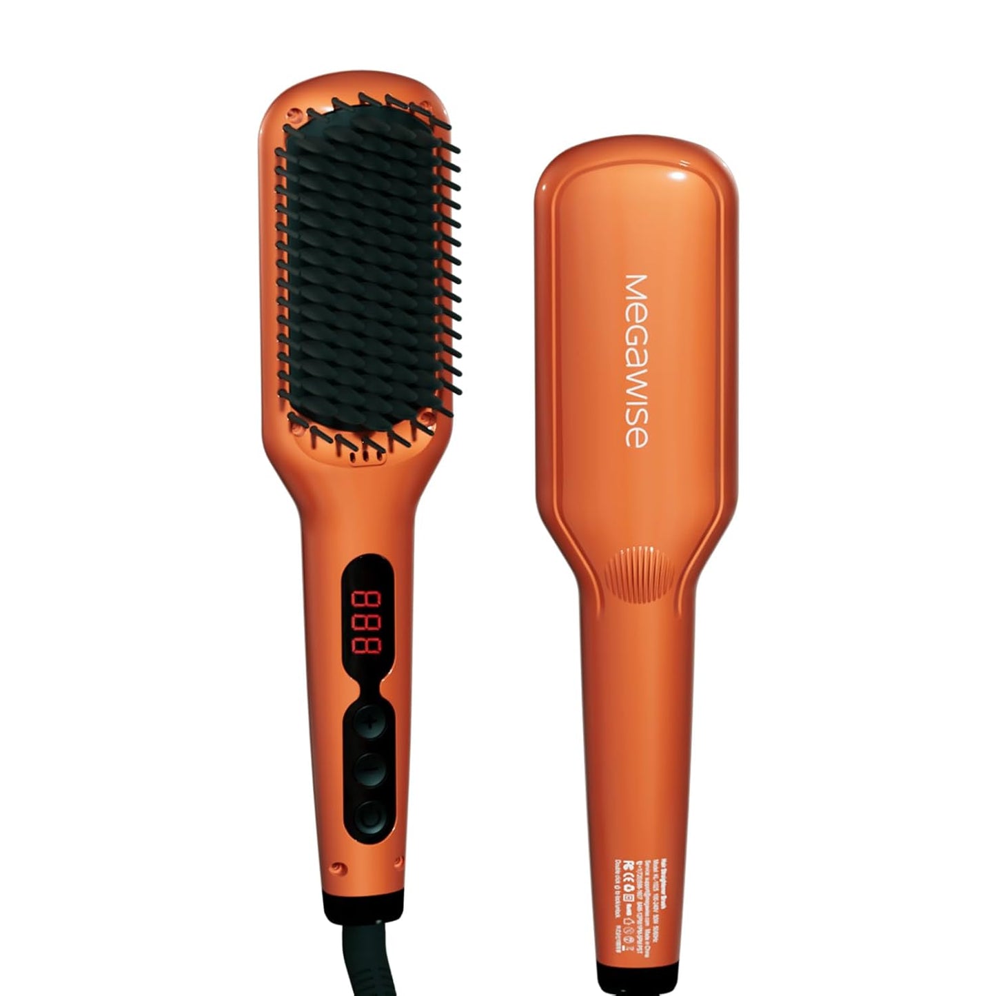 Hair Straightener Brush - Ceramic Ionic Heated Brush for Frizzy & Thick Hair | 20s Heat-Up, Anti-Scald, 360° Swivel Cord, Vibrant Orange