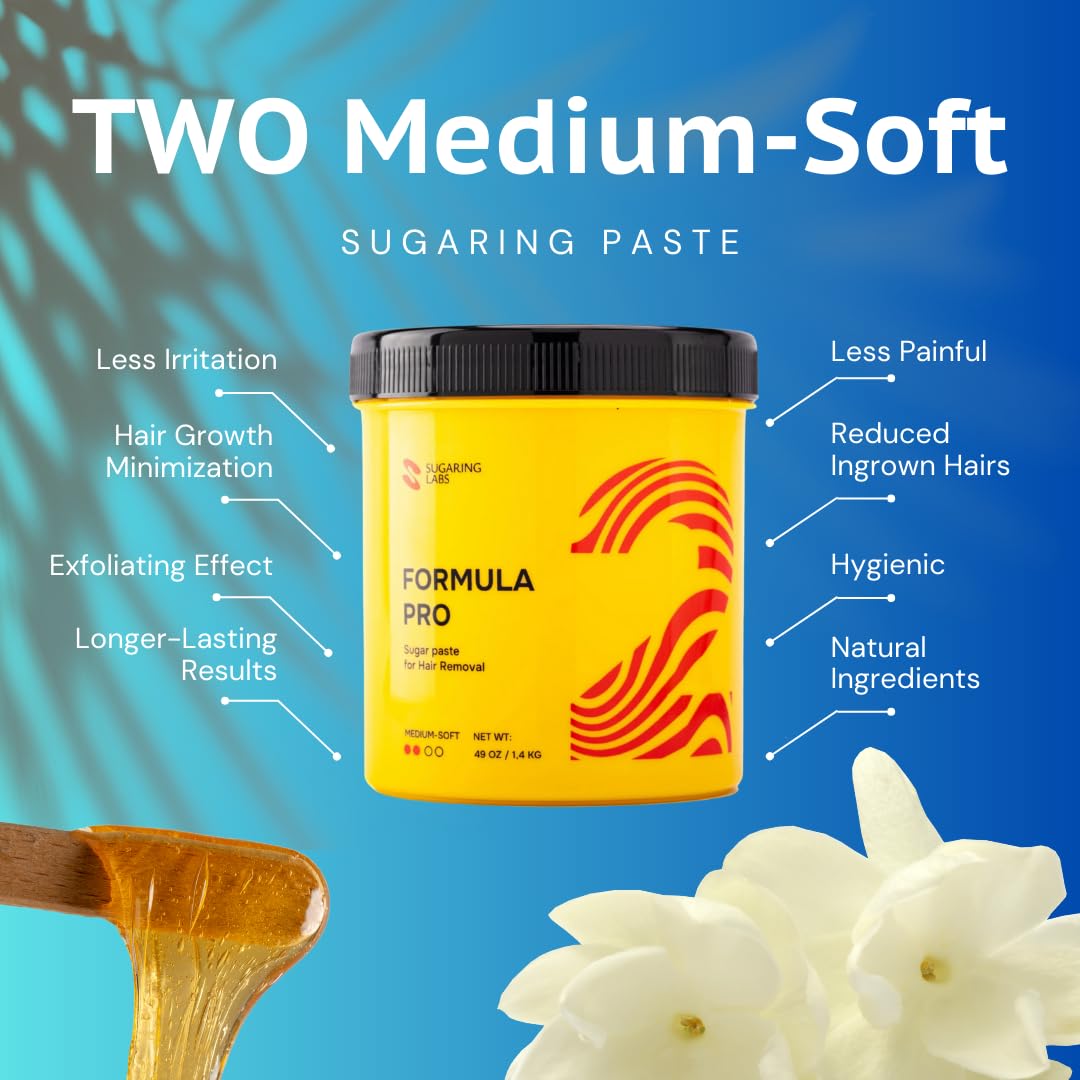 Sugaring Paste FORMULA PRO for Hair Removal SOFT-MEDIUM for Legs, Arms, Facial Hairs, Sugar Wax Kit 49oz / 3lb