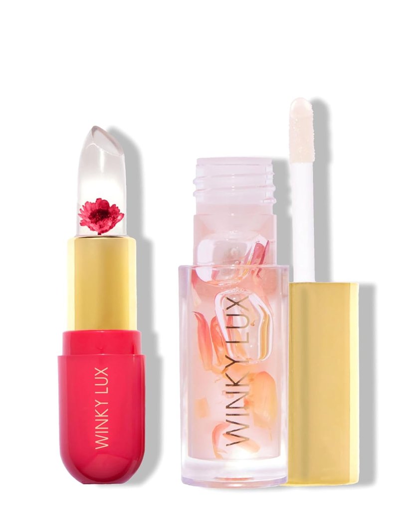 Winky Lux Pink Lip Kit – Ultra Nourishing Flower Petal Lip Balm & Hydrating Lip Oil | Winter Blossom Collection