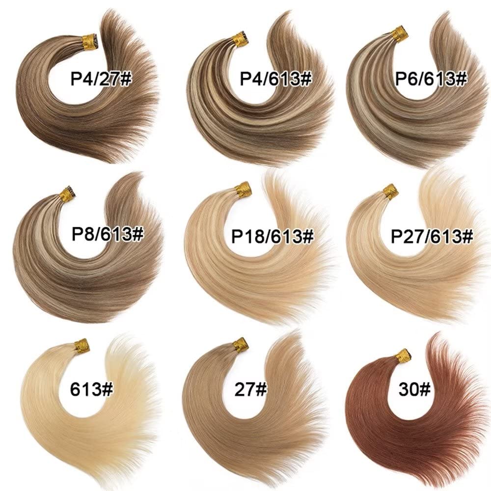 Beayhal I Tip Remy Human Hair Extensions Cold Fusion Hair Piece Pre Bonded Keratin Stick In Hair Extensions Long Straight #18/613 Golden Brown Highlighted Bleach Blonde Hairpieces 100 Strands 100g 16"