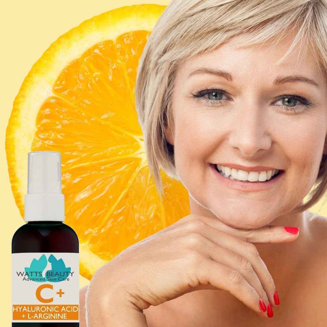 Watts Beauty Supercharged Vitamin C Serum with Moisturizing Hyaluronic Acid - Advanced Antioxidant Face and Body Serum - 2 oz