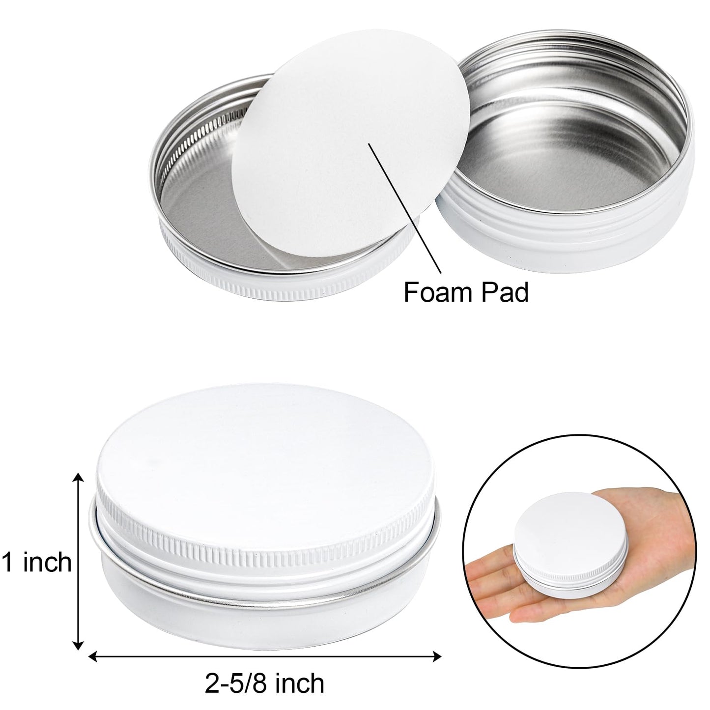 Foraineam 48 Pack 2 oz White Lip Balm Tin Cans, Aluminum Round Cosmetic Sample Containers with Screw Lid, Storage Travel Tin Jars Metal Empty Tins for Salve, Cream, Spices or Candles