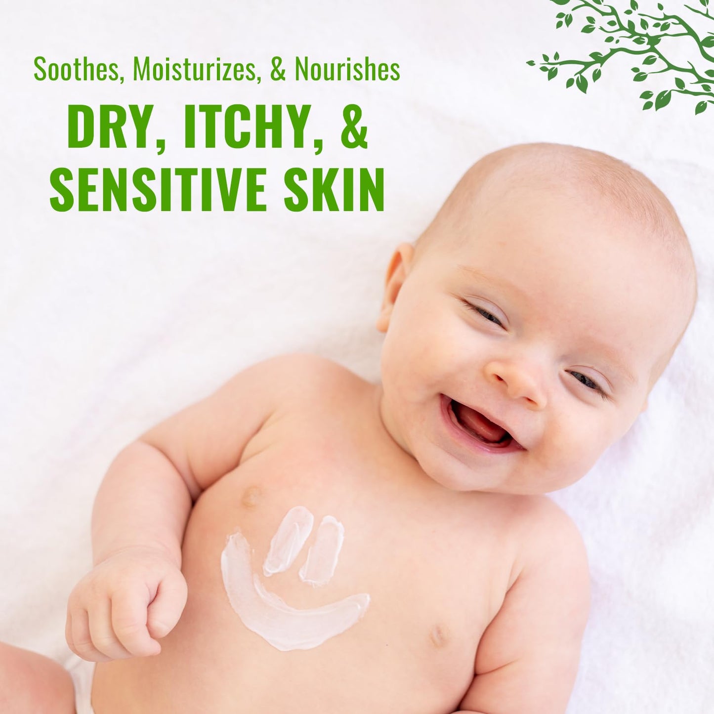 Baby Eczema Cream - Moisturizer for Dry, Itchy, Sensitive Skin & Diaper Rash - Long-Lasting Body Butter Lotion for Calming & Itch Relief (4oz)