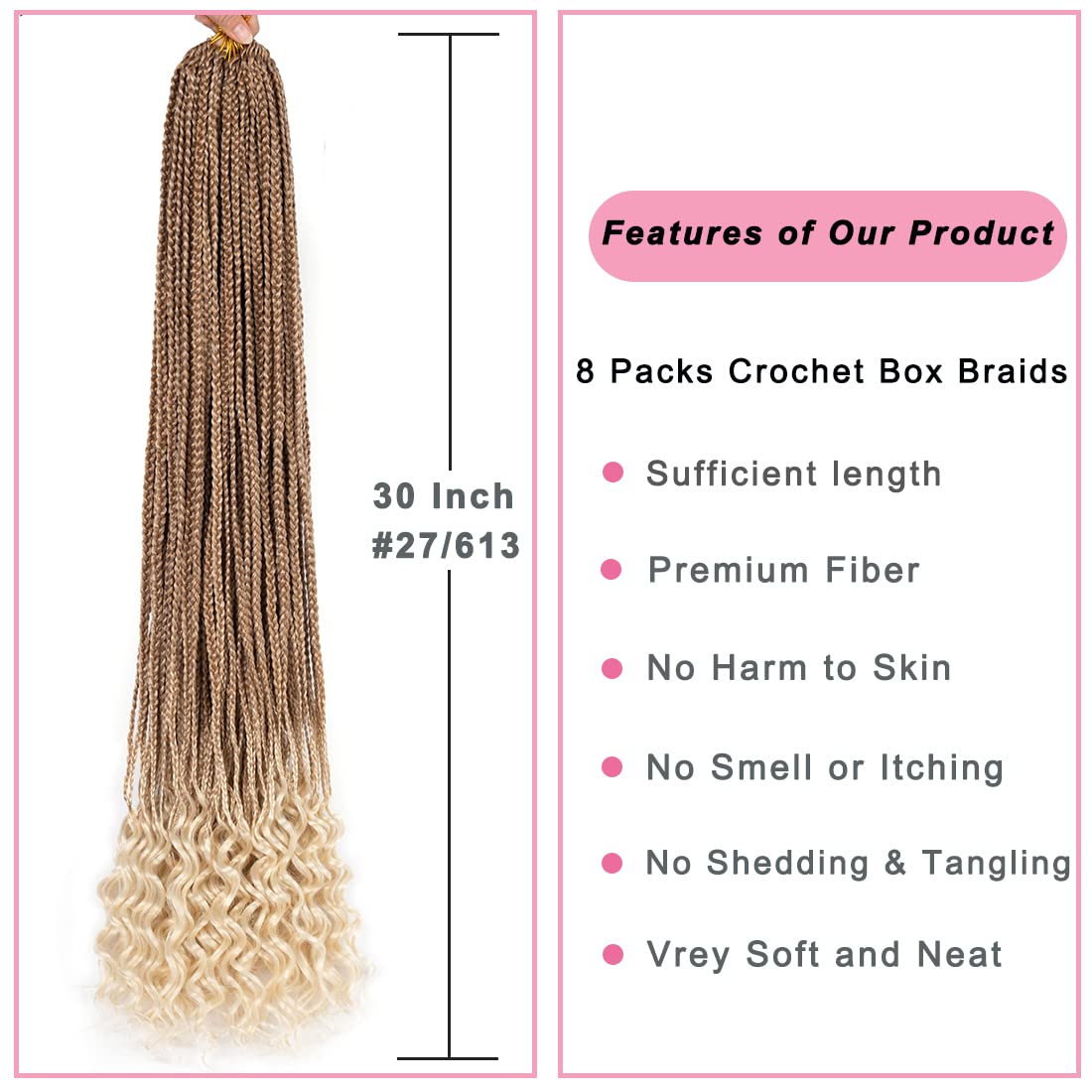 Phosphe 144 Strands Goddess Crochet Box Braids with Curly Ends 30 Inch Pre Looped Box Braids Crochet Hair 8 Packs Curly Crochet Braids for Black Women