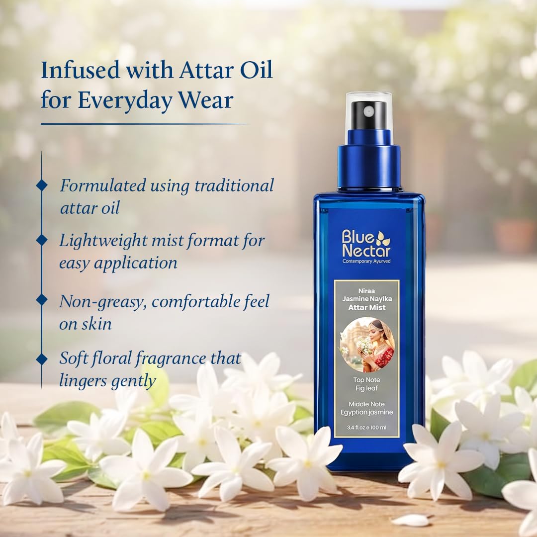 Blue Nectar Maharani Rose Attar Mist with Cumin & Sandalwood | Long-Lasting Perfume Mist for Women | Floral Essence | Travel-Friendly Body Mist Spray (3.38 Fl Oz)