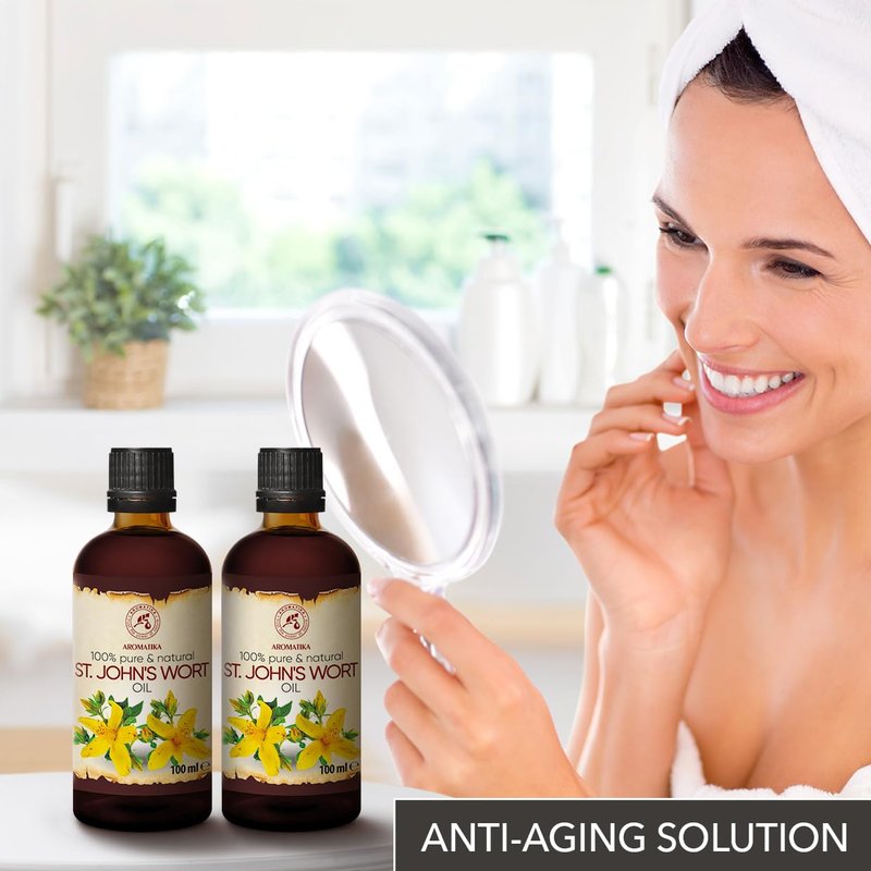AROMATIKA St Johns Wort Oil 6.8 oz (2 * 100ml) - Hypericum Perforatum - Carrier Oil for Essential Oils - Oil for Skin - Hair Oil - Body Oil - Face Oil - Bath Oil