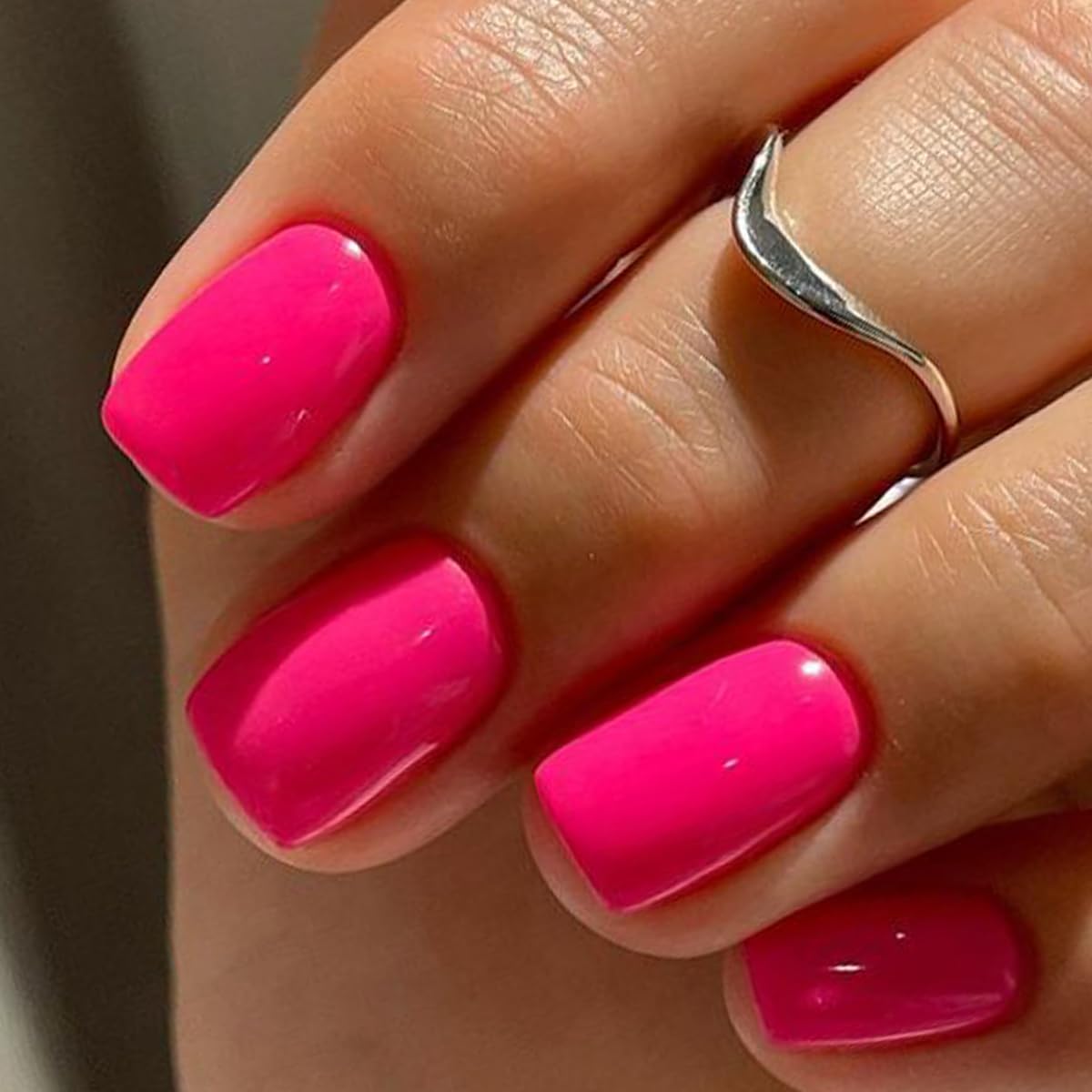 GLAMERMAID Hot Pink Short Press on Nails, Bright Extra Short Squoval Glue on Nails for Women, Spring Summer Square Jelly Soft Gel Fake Nails, Round Reusable Acrylic False Nails Manicure Kit for Women