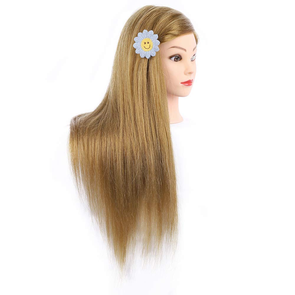 MEDO Mannequin Head 26 Inch With 50% Real Hair Brown Practice Training Head Synthetic Long Straight Hair Dresser Training Head Doll Cosmetology Manikin Head And Clamp Stand No Make Up(Makeup on, 27)