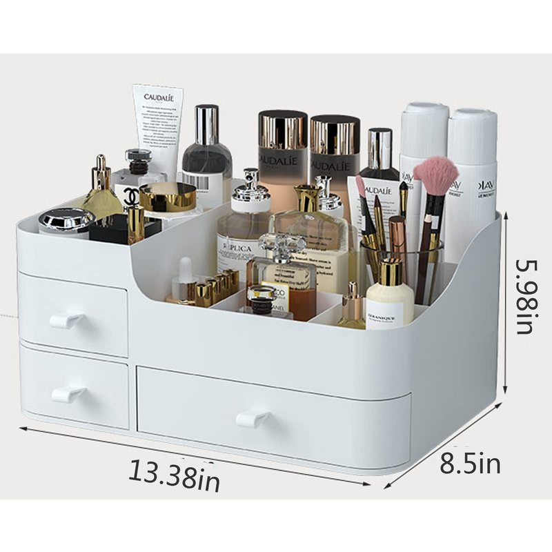 skin care organizer,Makeup Desk Organizer With Drawers ,Countertop Organizer for Cosmetics,Vanity brush with Holder for Lipstick, Brushes, Eyeshadow, and Desktop Finishing Dresser (A-Large-White)