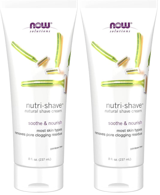 NOW Foods Solutions, Nutri-Shave, Shave Cream, Removes Pore Clogging Residue, Reduces Irritation, 8-Ounce